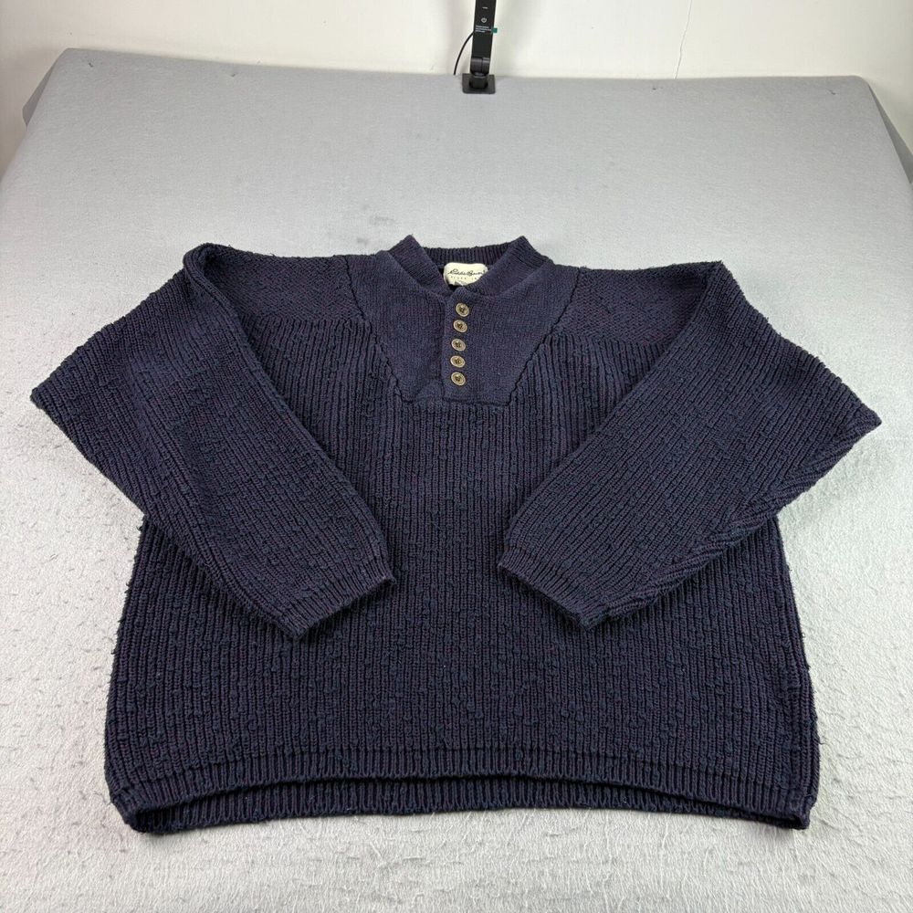 Vintage Eddie Bauer Sweater Mens XL Blue Heavy Knit Pullover Cosby Grandpacore